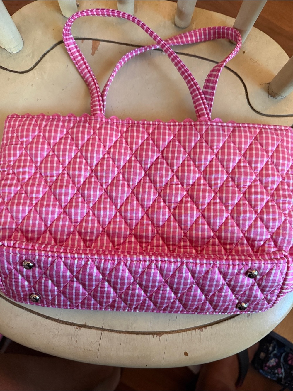 Vintage Vera Bradley Pink Gingham Quilted Silk Tote Bag